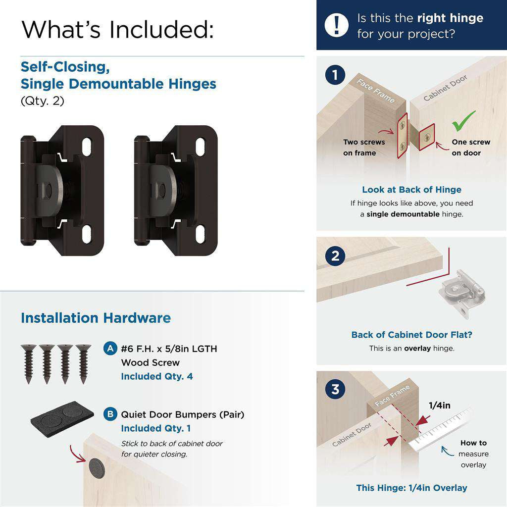 AMEROCK Single Demountable 1/4" Overlay Cabinet Hinge (pair) in Oil Rubbed Bronze BPR8715ORB What's Included