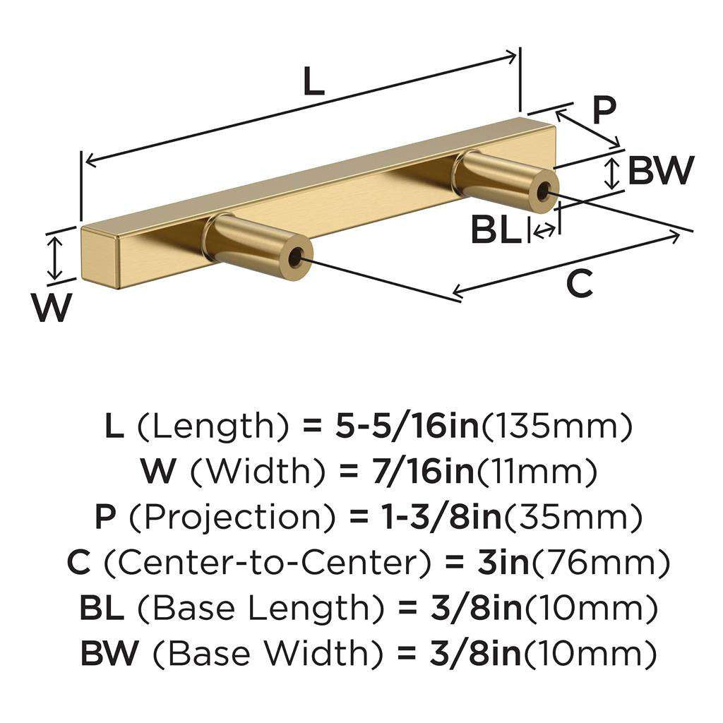 AMEROCK Square Bar Pulls in Champagne Bronze 3" BP37175CZ Specs
