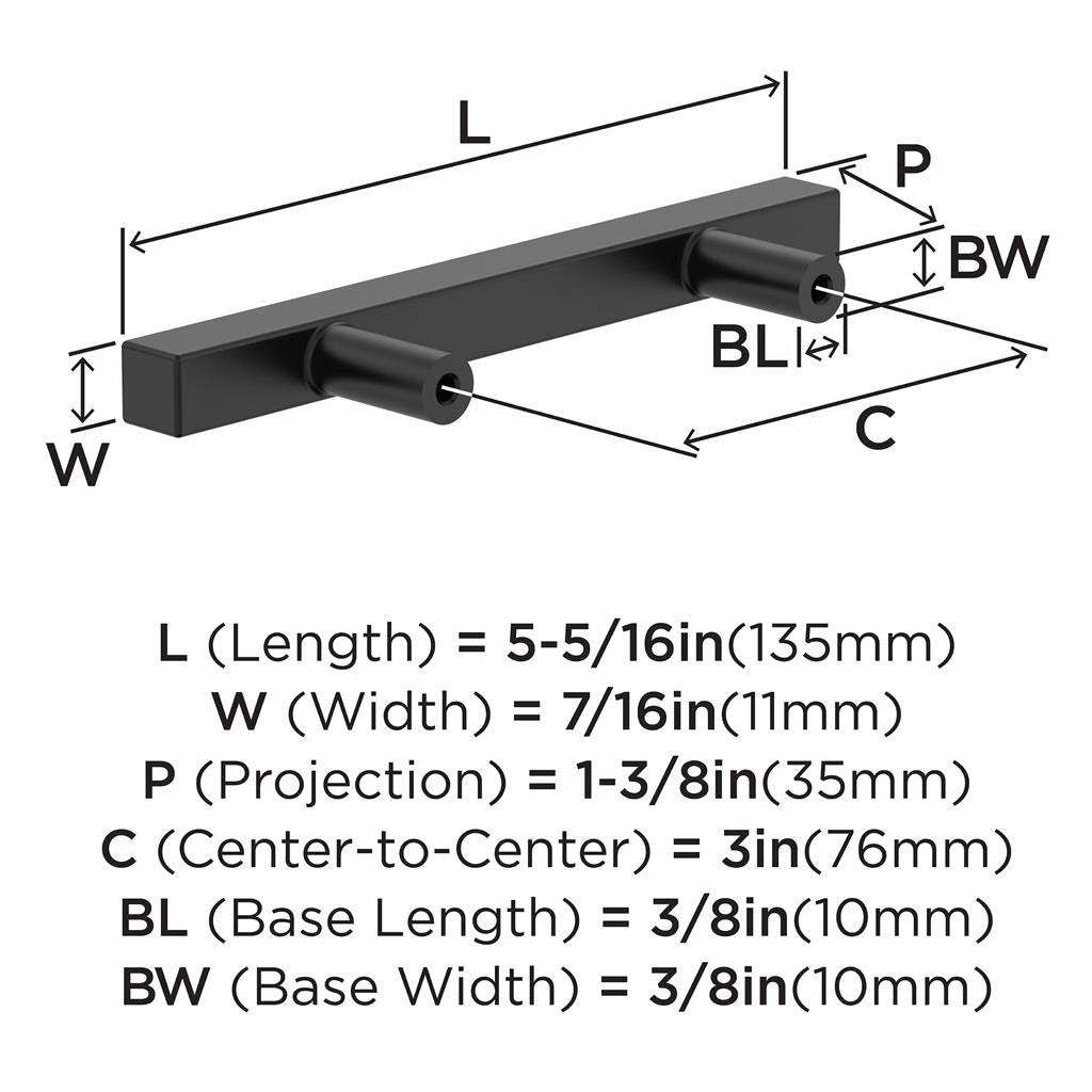 AMEROCK Square Bar Pulls in Matte Black 3" BP37175MB Specs