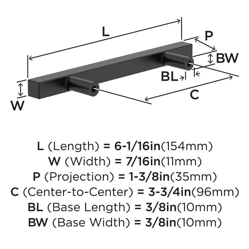 AMEROCK Square Bar Pulls in Matte Black 96mm BP37176MB Specs