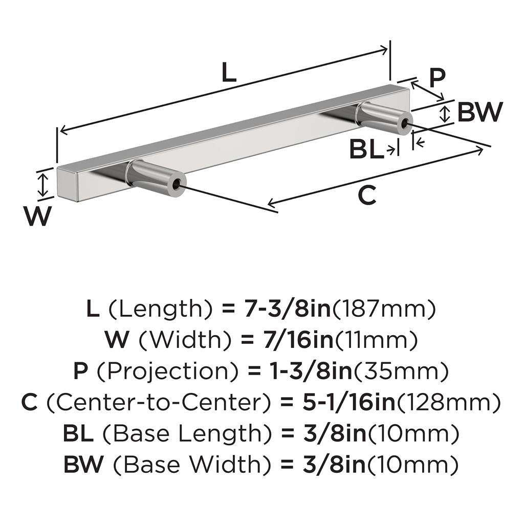 AMEROCK Square Bar Pulls in Polished Chrome 128mm BP3717726 Specs