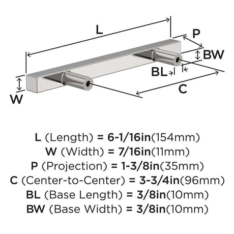 AMEROCK Square Bar Pulls in Polished Chrome 96mm BP3717626 Specs