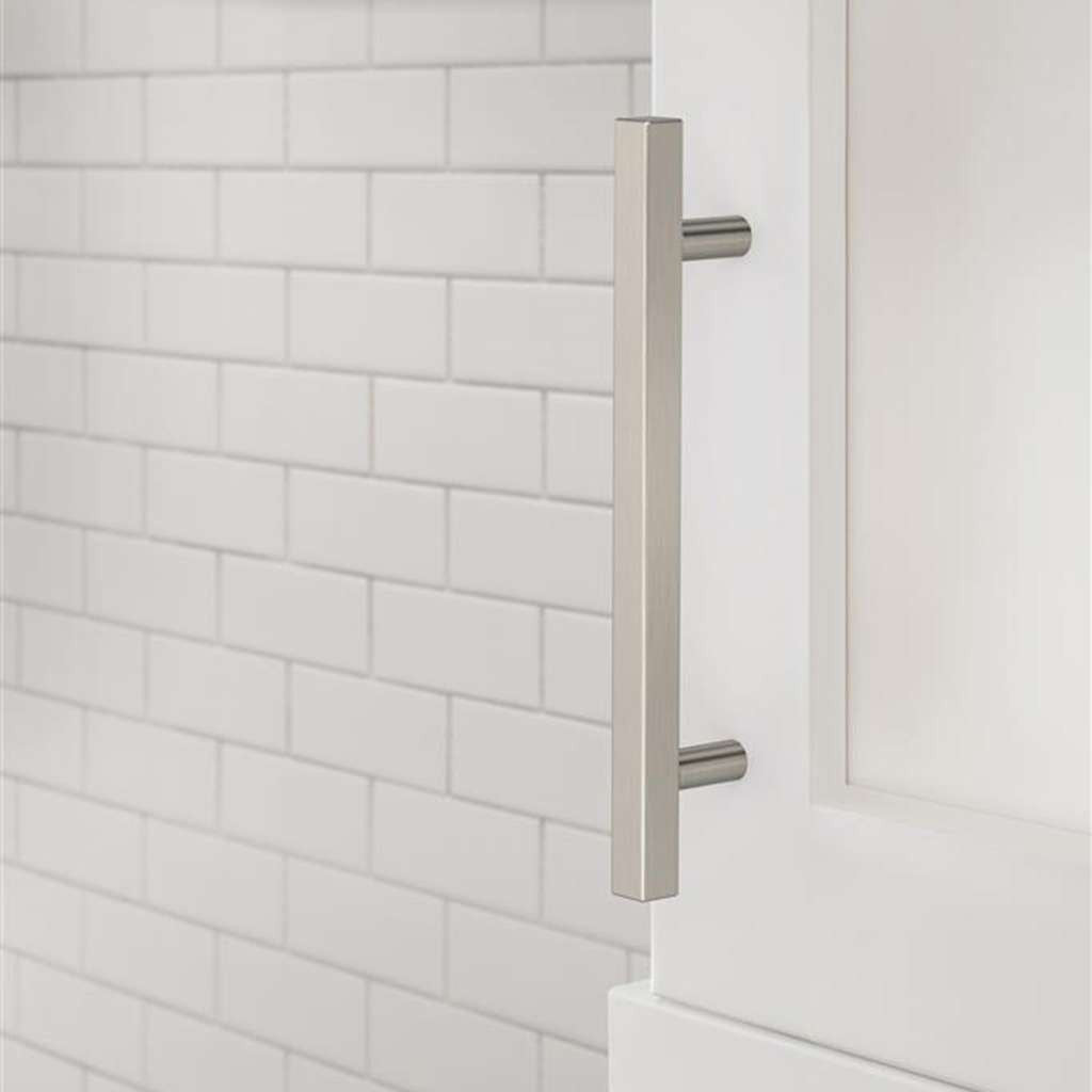 AMEROCK Square Bar Pulls in Satin Nickel 128mm BP37177G10 Mounted