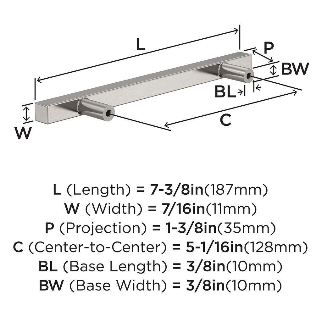 AMEROCK Square Bar Pulls in Satin Nickel 128mm BP37177G10 Specs