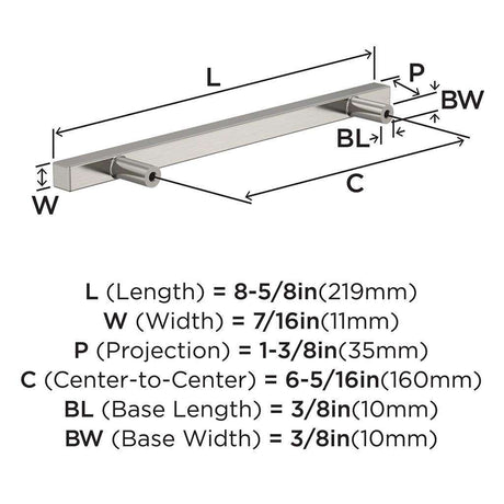 AMEROCK Square Bar Pulls in Satin Nickel 160mm BP37178G10 Specs