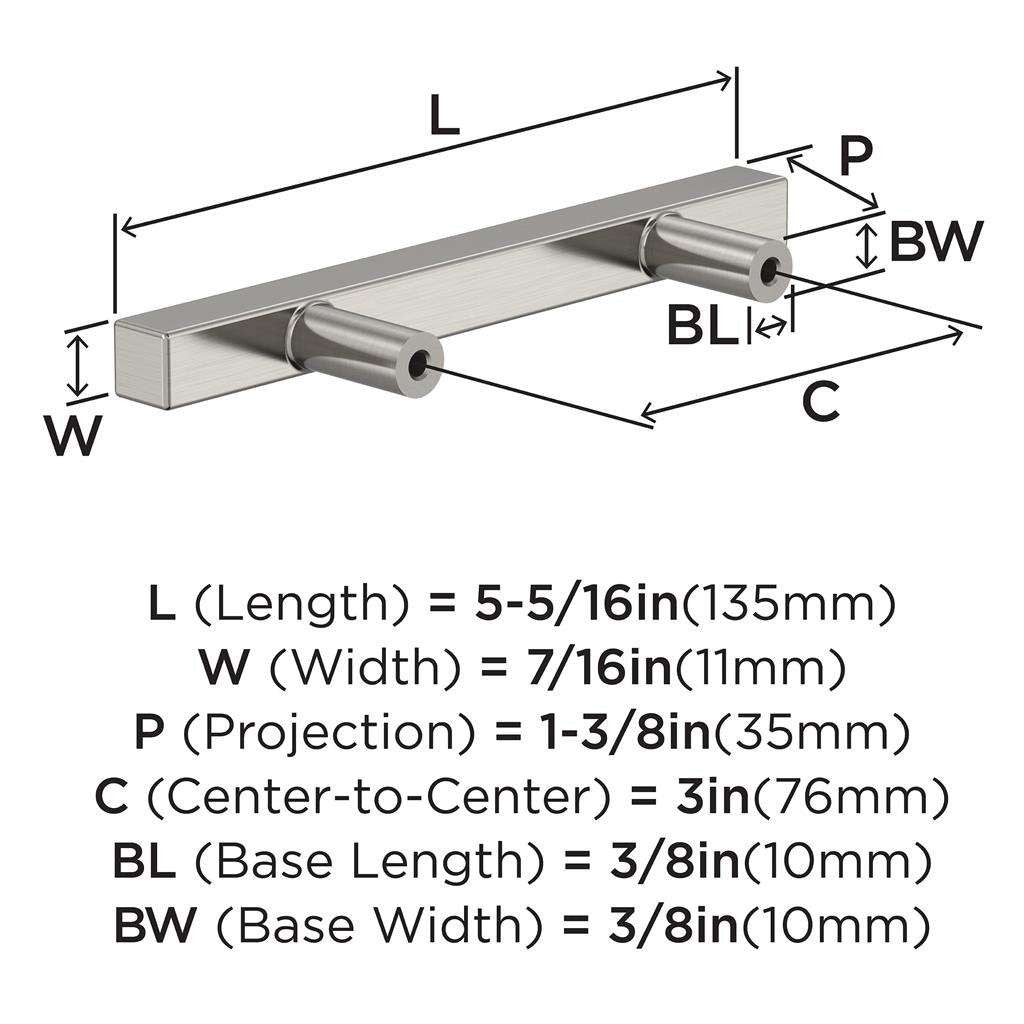 AMEROCK Square Bar Pulls in Satin Nickel 3" BP37175G10 Specs