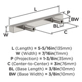 AMEROCK Square Bar Pulls in Satin Nickel 3" BP37175G10 Specs