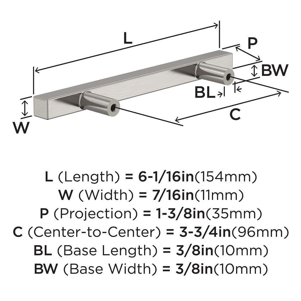 AMEROCK Square Bar Pulls in Satin Nickel 96mm BP37176G10 Specs