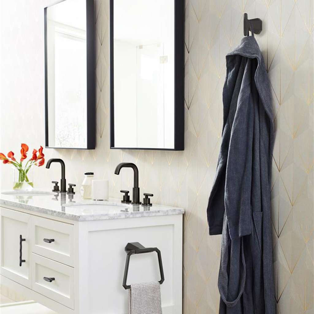 AMEROCK St. Vincent 2-1/2" Length Geometric Bar Knob in Black Bronze BP36642BBR in Bathroom