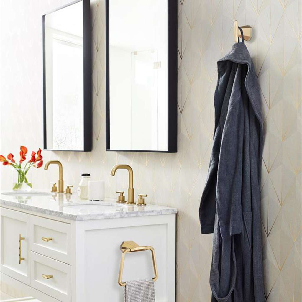AMEROCK St. Vincent 2-1/2" Length Geometric Bar Knob in Champagne Bronze BP36642CZ in Bathroom
