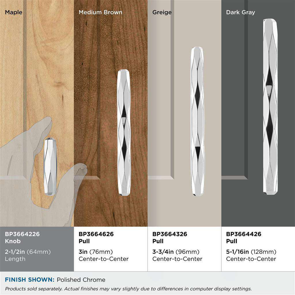 AMEROCK St. Vincent 2-1/2" Length Geometric Bar Knob in Polished Chrome BP3664226 on Finishes