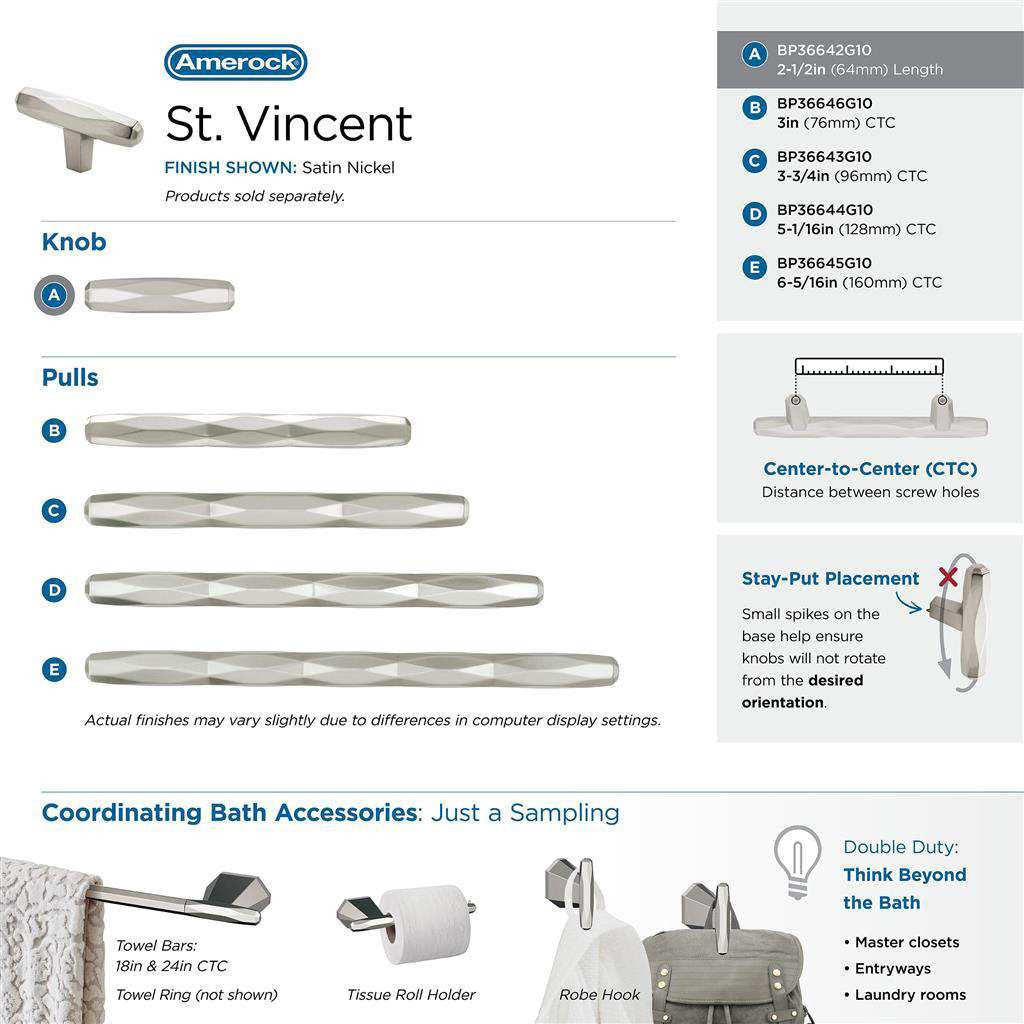 AMEROCK St. Vincent 2-1/2" Length Geometric Bar Knob in Satin Nickel BP36642G10 Collection