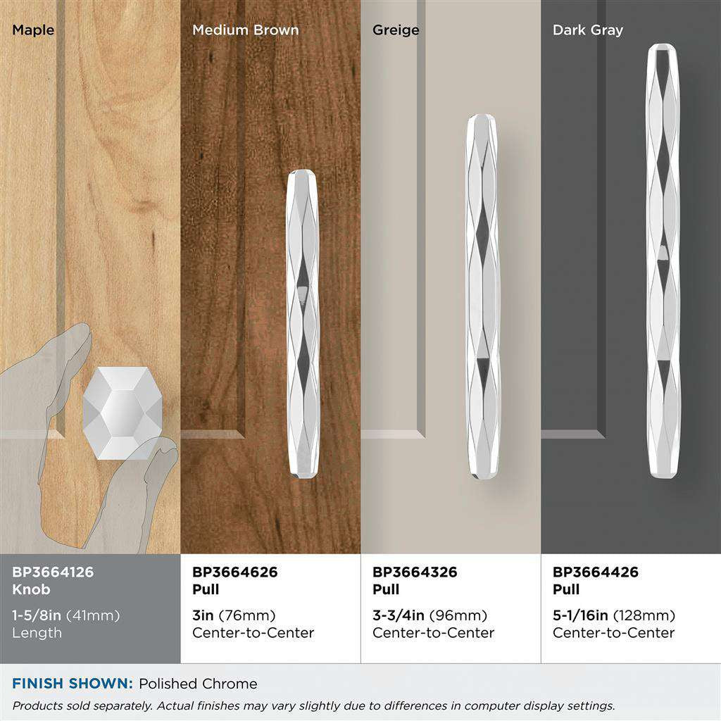 AMEROCK St. Vincent 1-5/8" Length Geometric Cabinet Knob in Chrome BP3664126 on Finishes