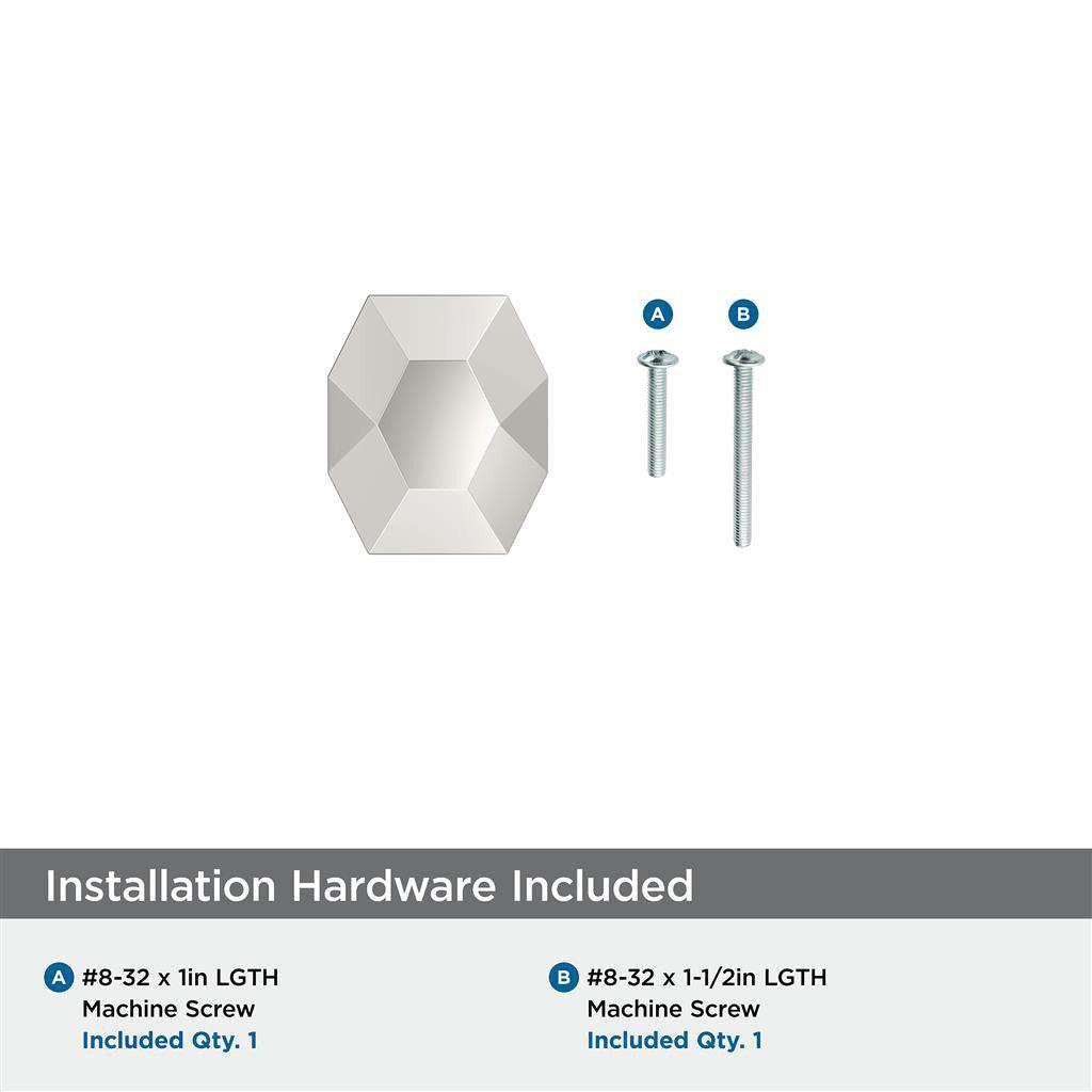 AMEROCK St. Vincent 1-5/8" Length Geometric Cabinet Knob in Polished Nickel BP36641PN Installation Hardware