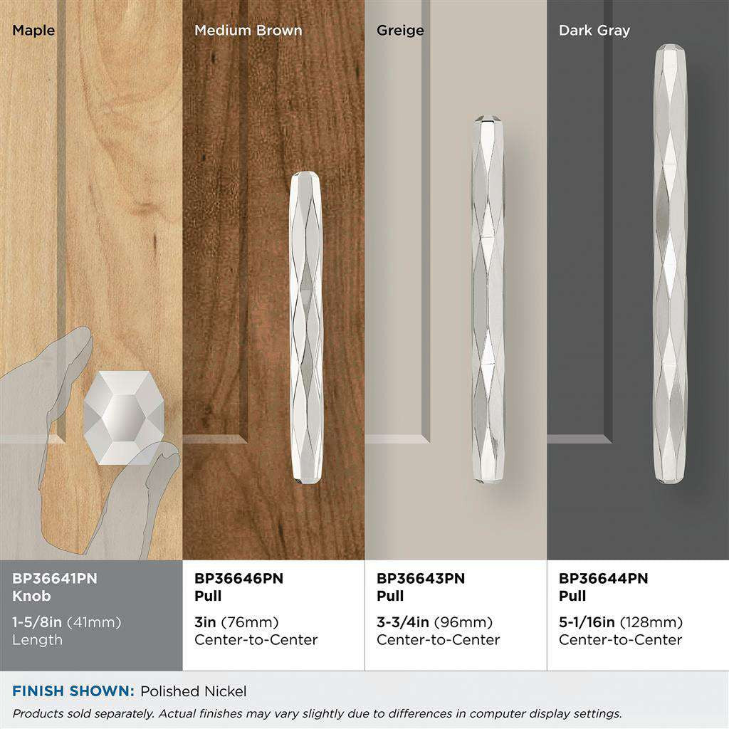 AMEROCK St. Vincent 1-5/8" Length Geometric Cabinet Knob in Polished Nickel BP36641PN on Finishes