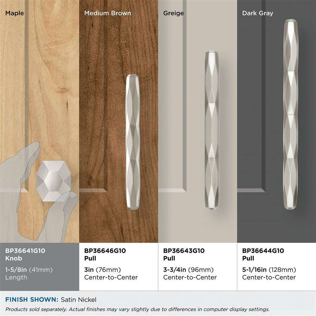 AMEROCK St. Vincent 1-5/8" Length Geometric Cabinet Knob in Satin Nickel BP36641G10 on Finishes