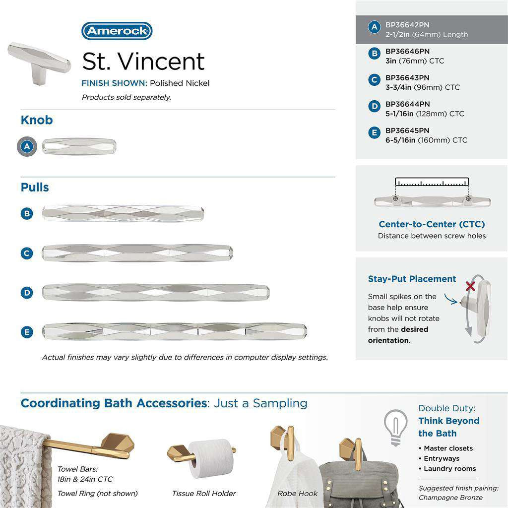 AMEROCK St. Vincent 2-1/2" Length Geometric Bar Knob in Polished Nickel BP36642PN Collection