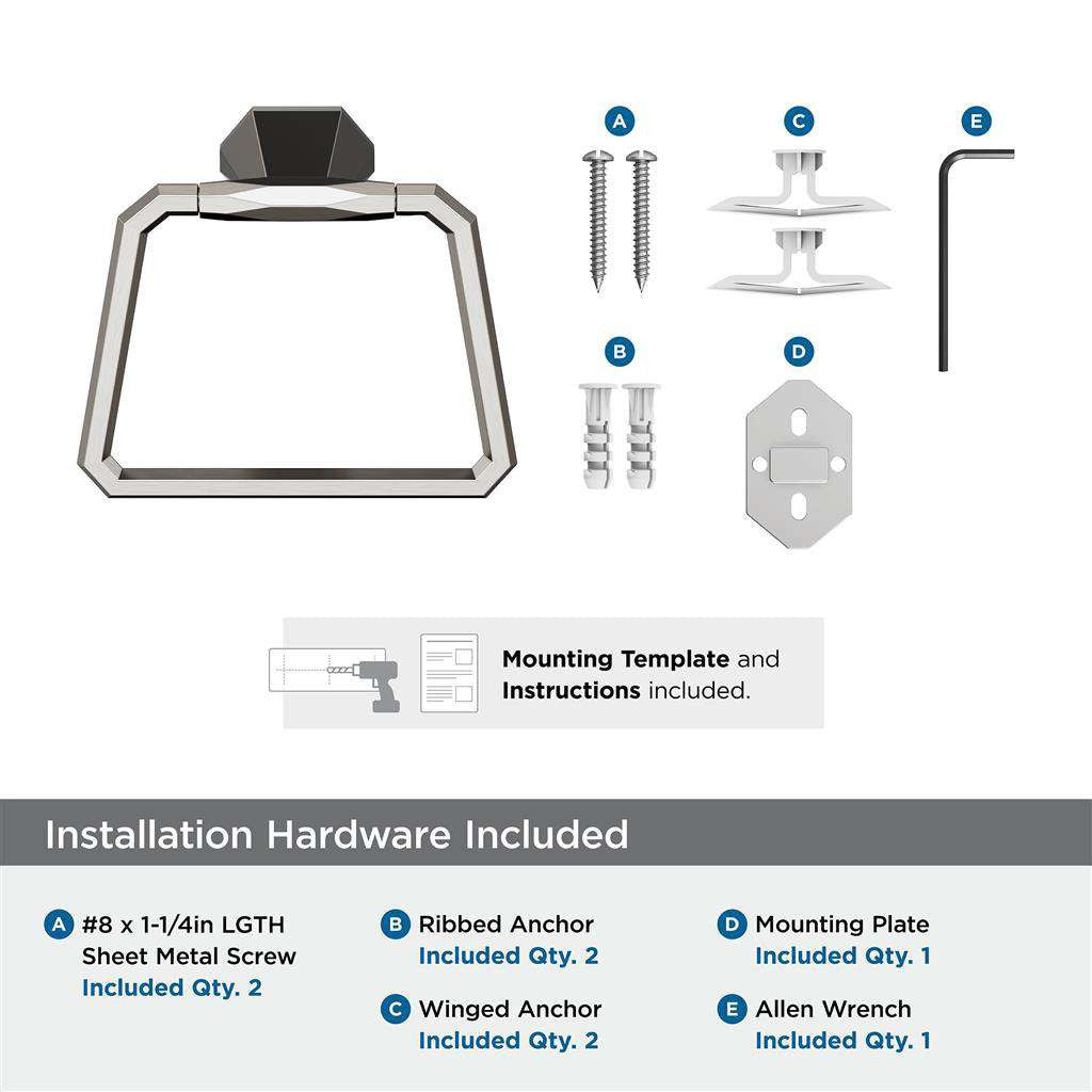 AMEROCK St. Vincent 6-3/4" Long Hanging Towel Ring in Brushed Nickel BH36042G10 Installation Hardware