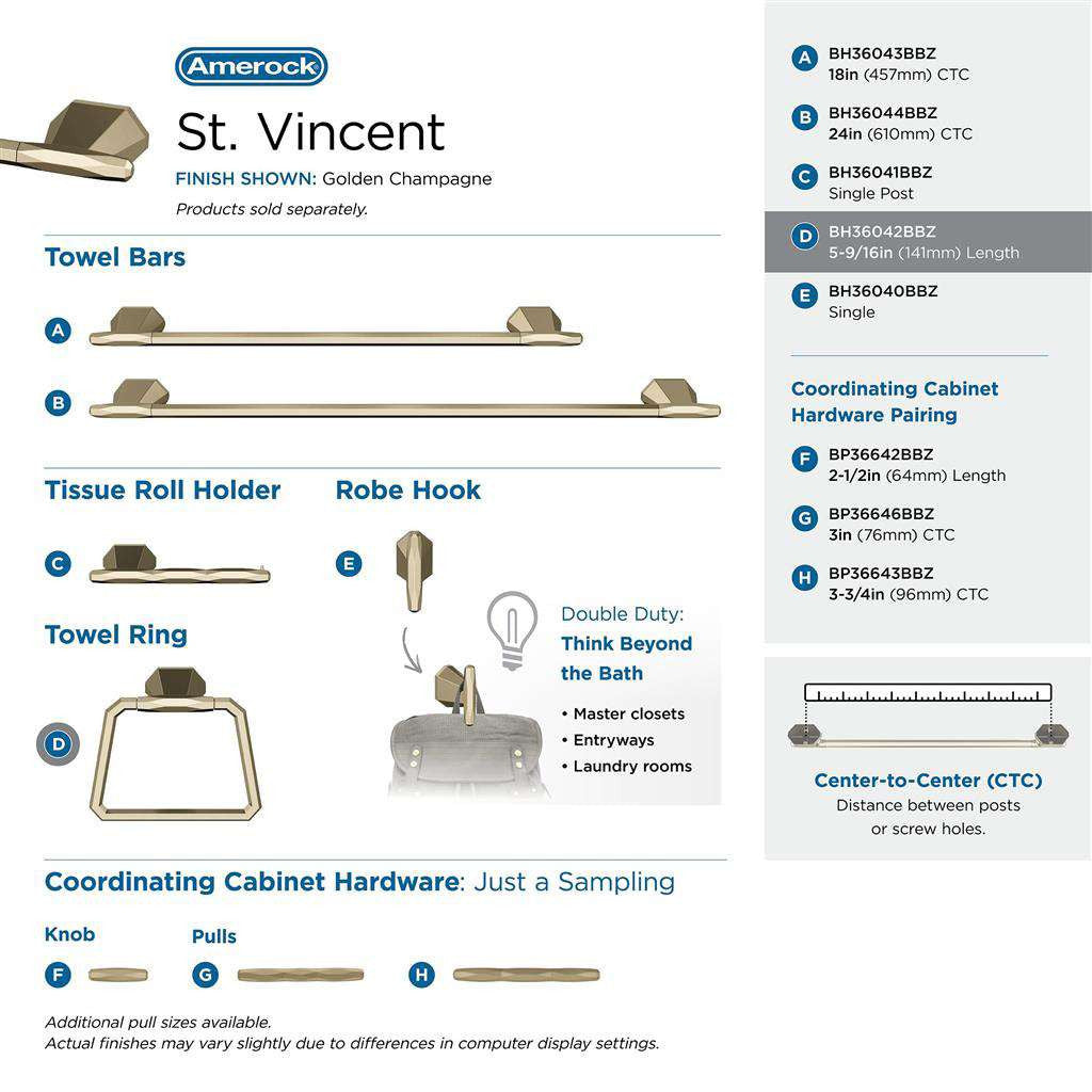 AMEROCK St. Vincent 6-3/4" Long Hanging Towel Ring in Golden Champagne BH36042BBZ Collection