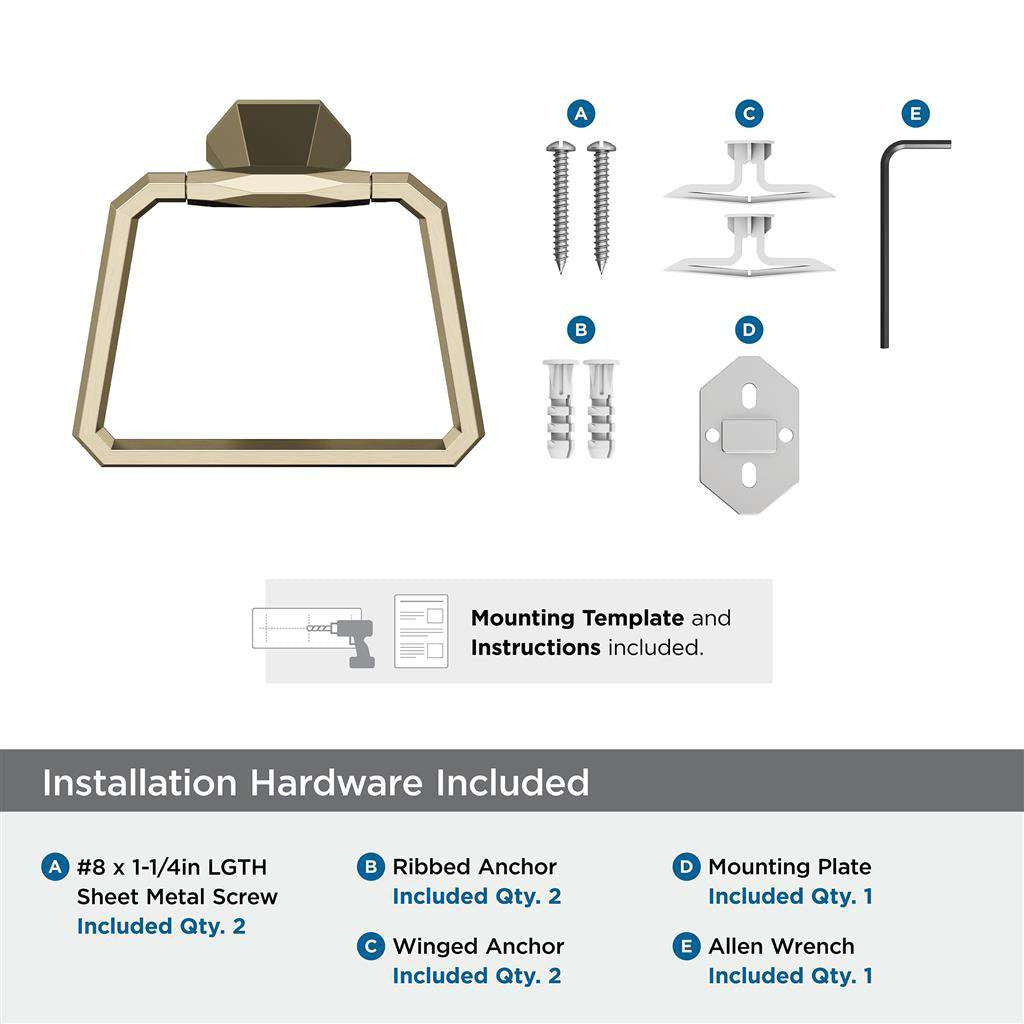 AMEROCK St. Vincent 6-3/4" Long Hanging Towel Ring in Golden Champagne BH36042BBZ Installation Hardware