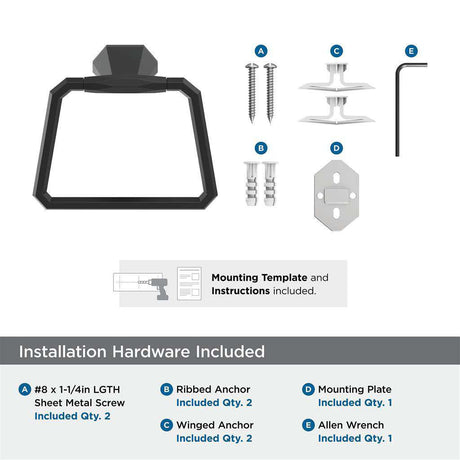 AMEROCK St. Vincent 6-3/4" Long Hanging Towel Ring in Matte Black BH36042MB Installation Hardware