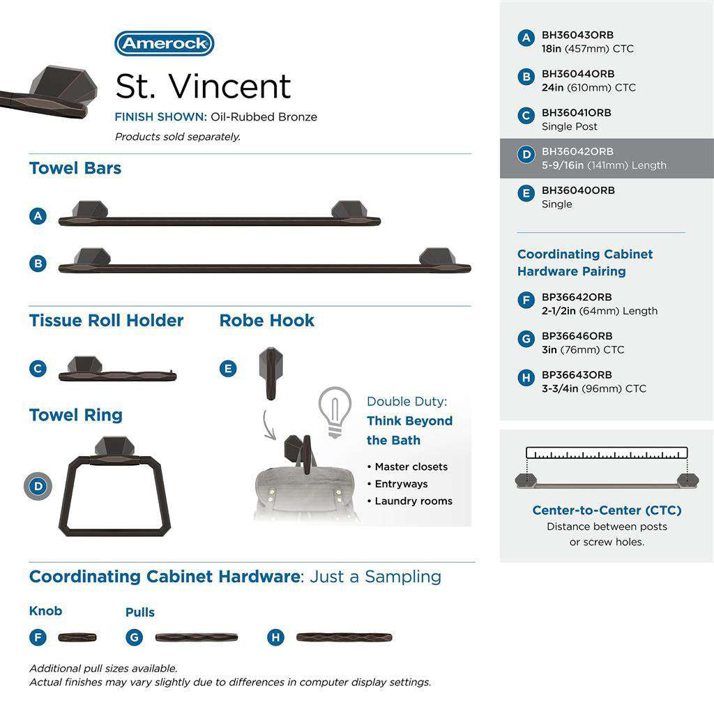 AMEROCK St. Vincent 6-3/4" Long Hanging Towel Ring in Oil Rubbed Bronze BH36042ORB Collection