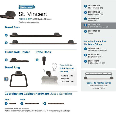 AMEROCK St. Vincent 6-3/4" Long Hanging Towel Ring in Oil Rubbed Bronze BH36042ORB Collection
