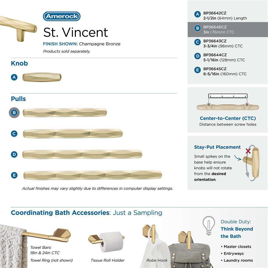 AMEROCK St. Vincent Geometric Bar Pulls in Champagne Bronze 3" BP36646CZ Collection
