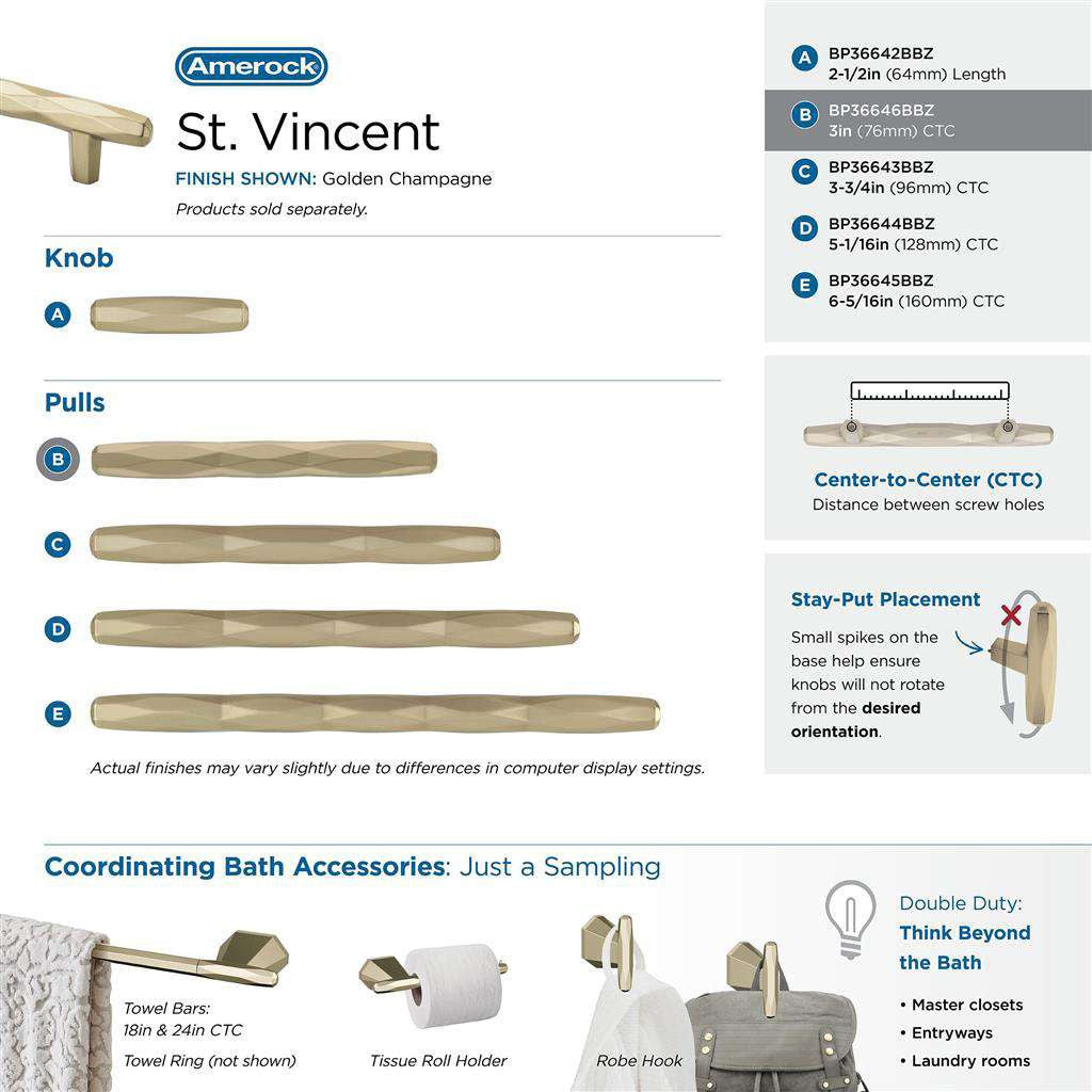 AMEROCK St. Vincent Geometric Bar Pulls in Golden Champagne 3" BP36646BBZ Collection