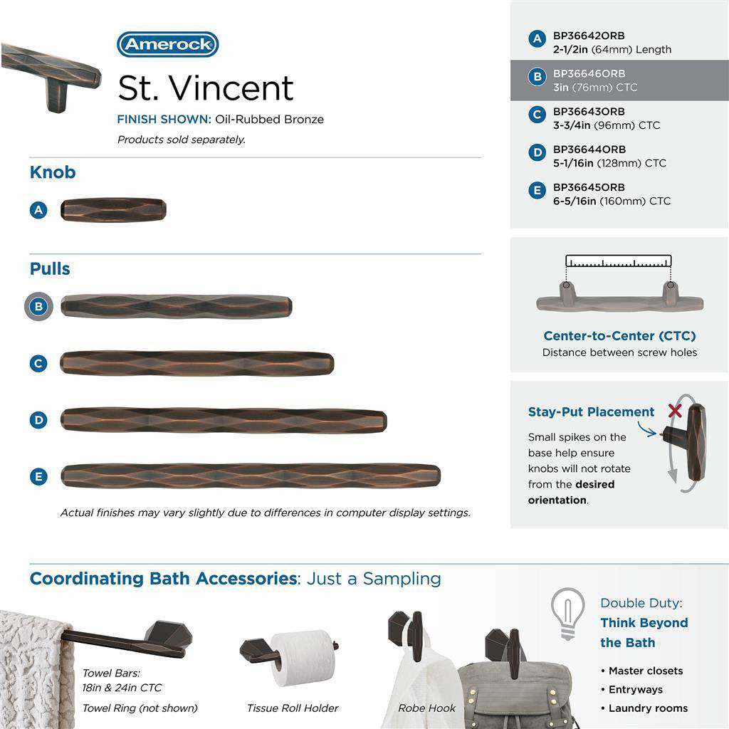 AMEROCK St. Vincent Geometric Bar Pulls in Oil Rubbed Bronze 3" BP36646ORB Collection
