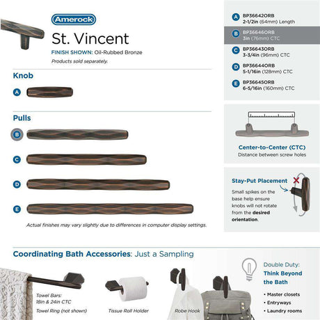 AMEROCK St. Vincent Geometric Bar Pulls in Oil Rubbed Bronze 3" BP36646ORB Collection