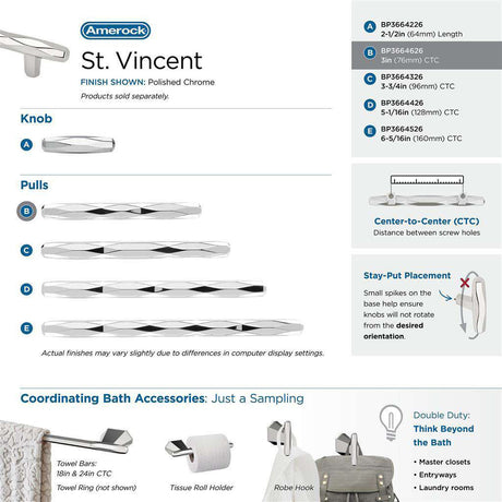 AMEROCK St. Vincent Geometric Bar Pulls in Polished Chrome 3" BP3664626 Collection