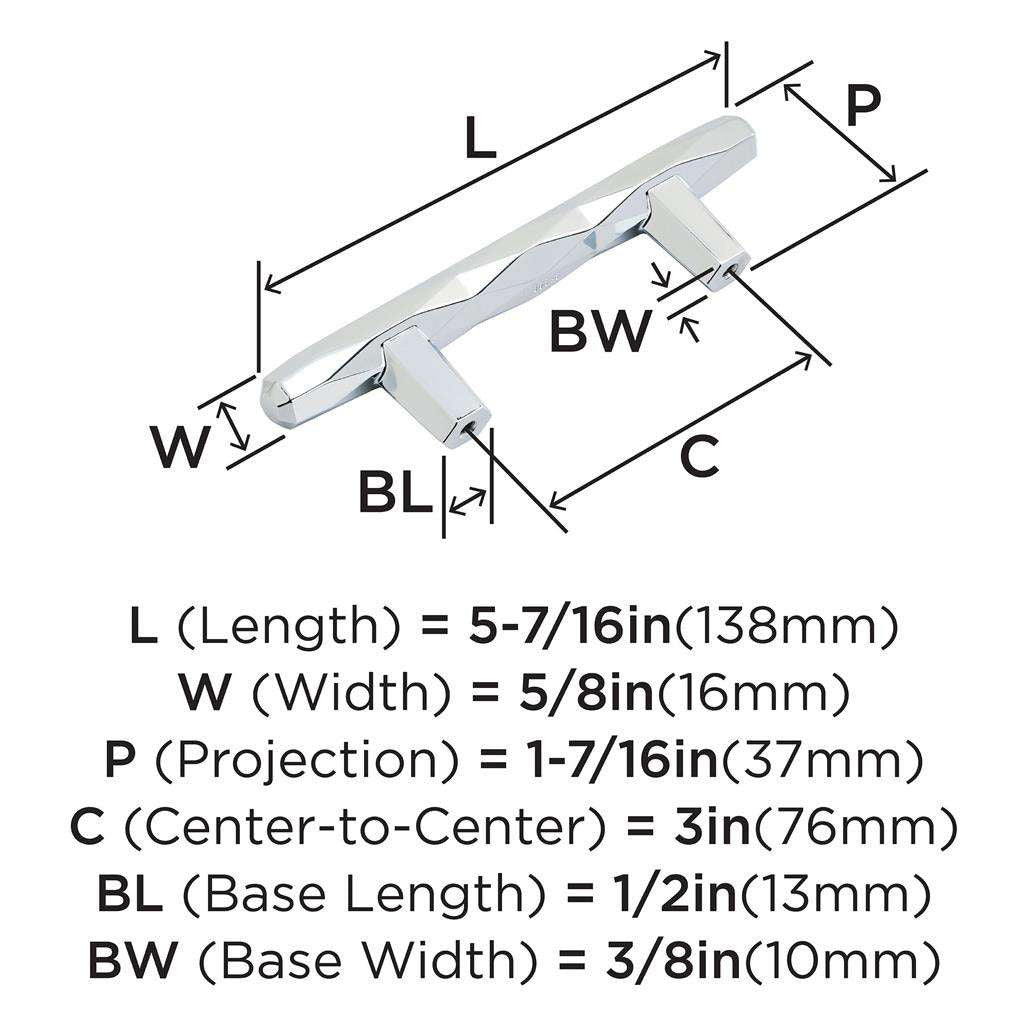 AMEROCK St. Vincent Geometric Bar Pulls in Polished Chrome 3" BP3664626 Specs