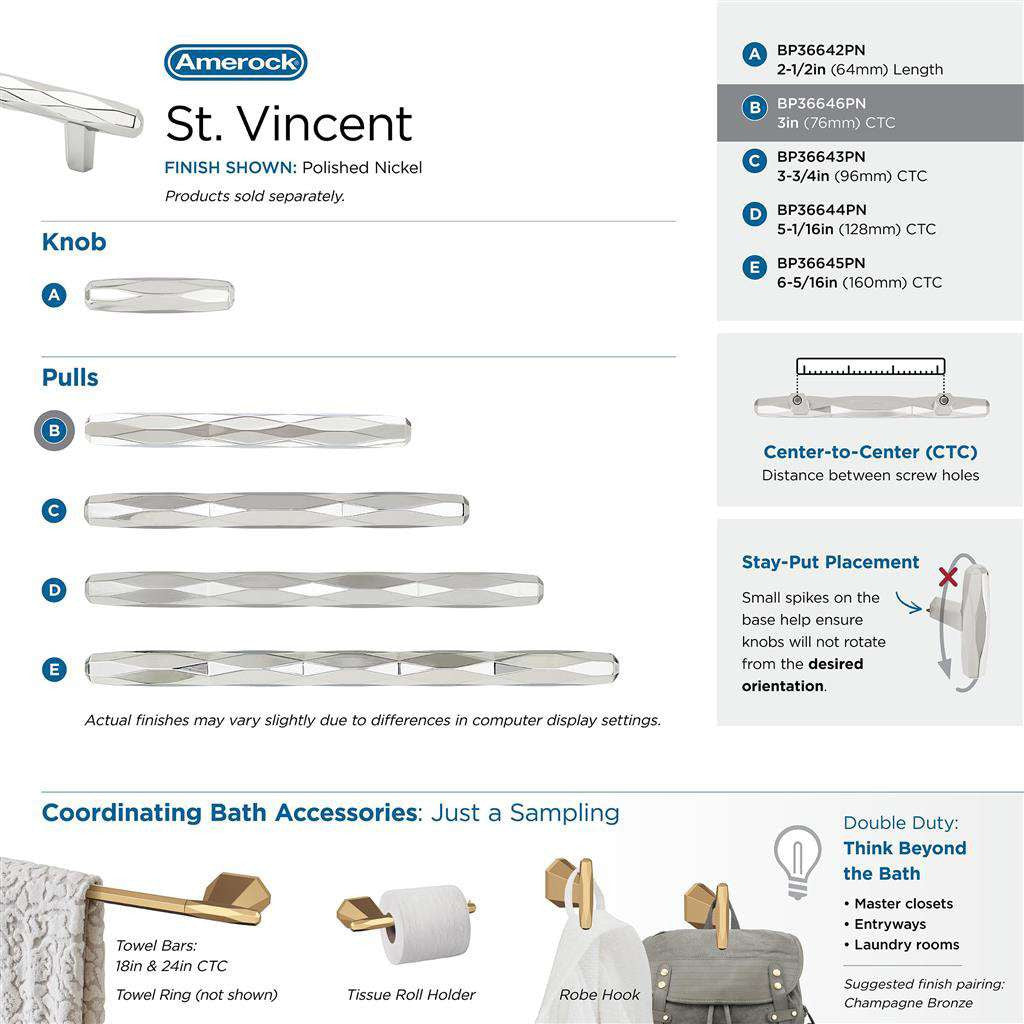 AMEROCK St. Vincent Geometric Bar Pulls in Polished Nickel 3" BP36646PN Collection