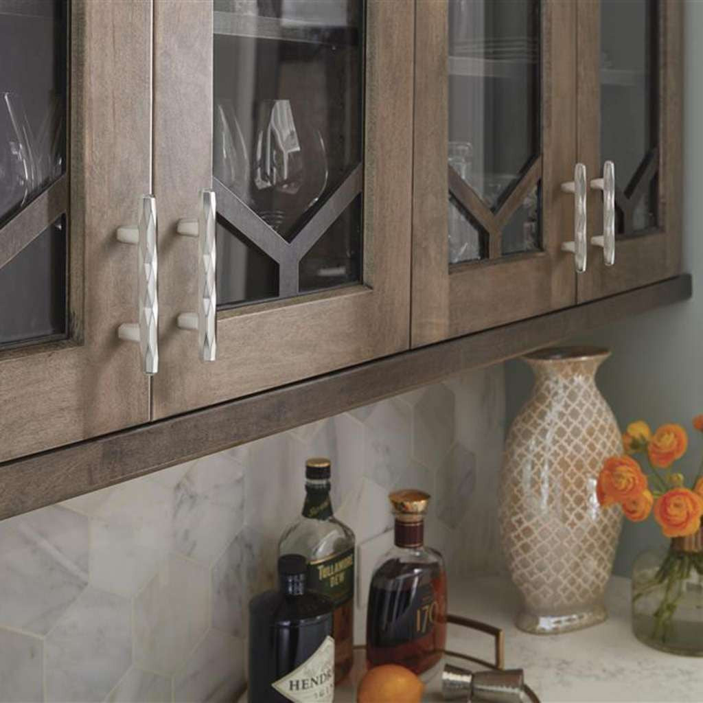 AMEROCK St. Vincent Geometric Bar Pulls in Polished Nickel 3" BP36646PN on Brown