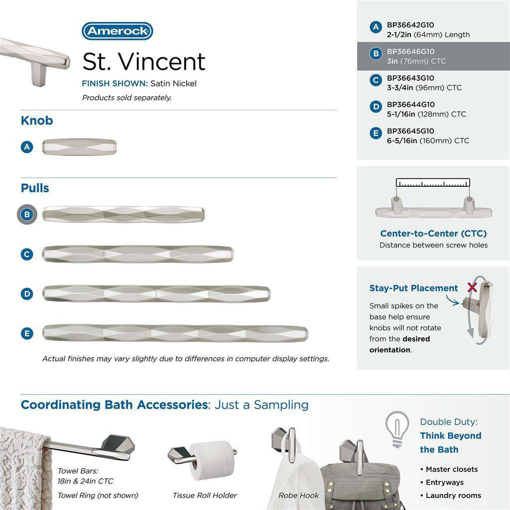 AMEROCK St. Vincent Geometric Bar Pulls in Satin Nickel 3" BP36646G10 Collection