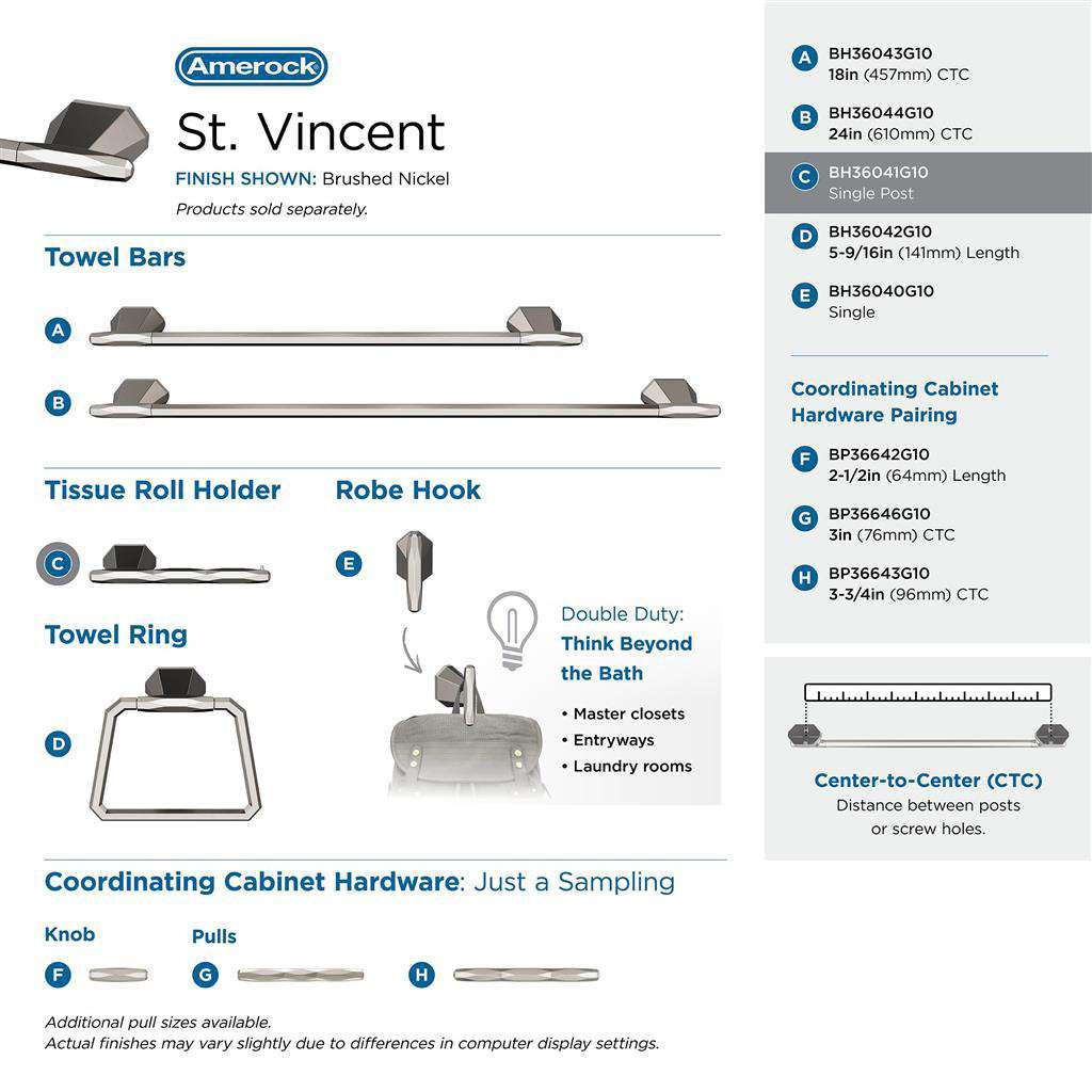 AMEROCK St. Vincent Single Post Toilet Paper Holder in Brushed Nickel BH36041G10 Collection