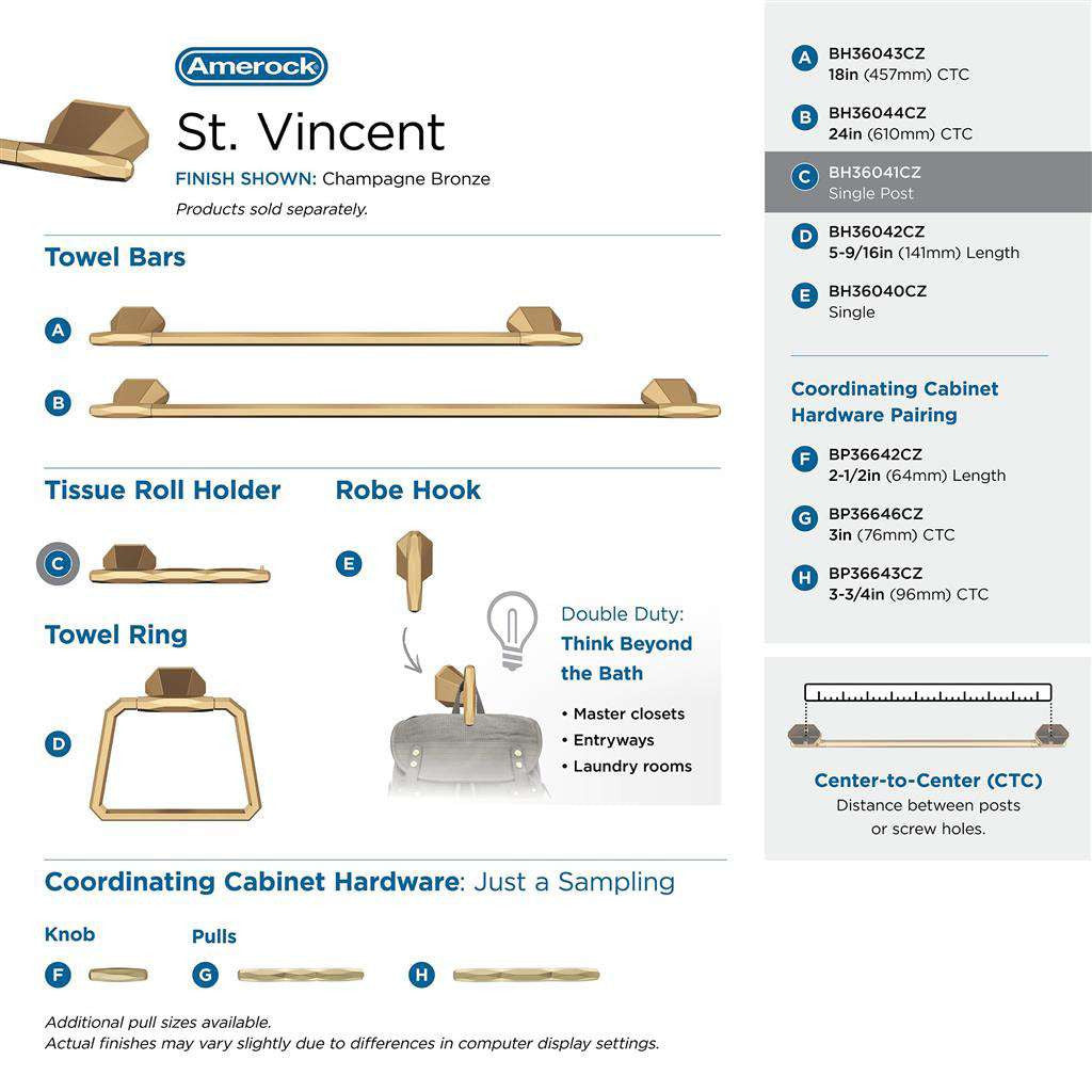 AMEROCK St. Vincent Single Post Toilet Paper Holder in Champagne Bronze BH36041CZ Collection