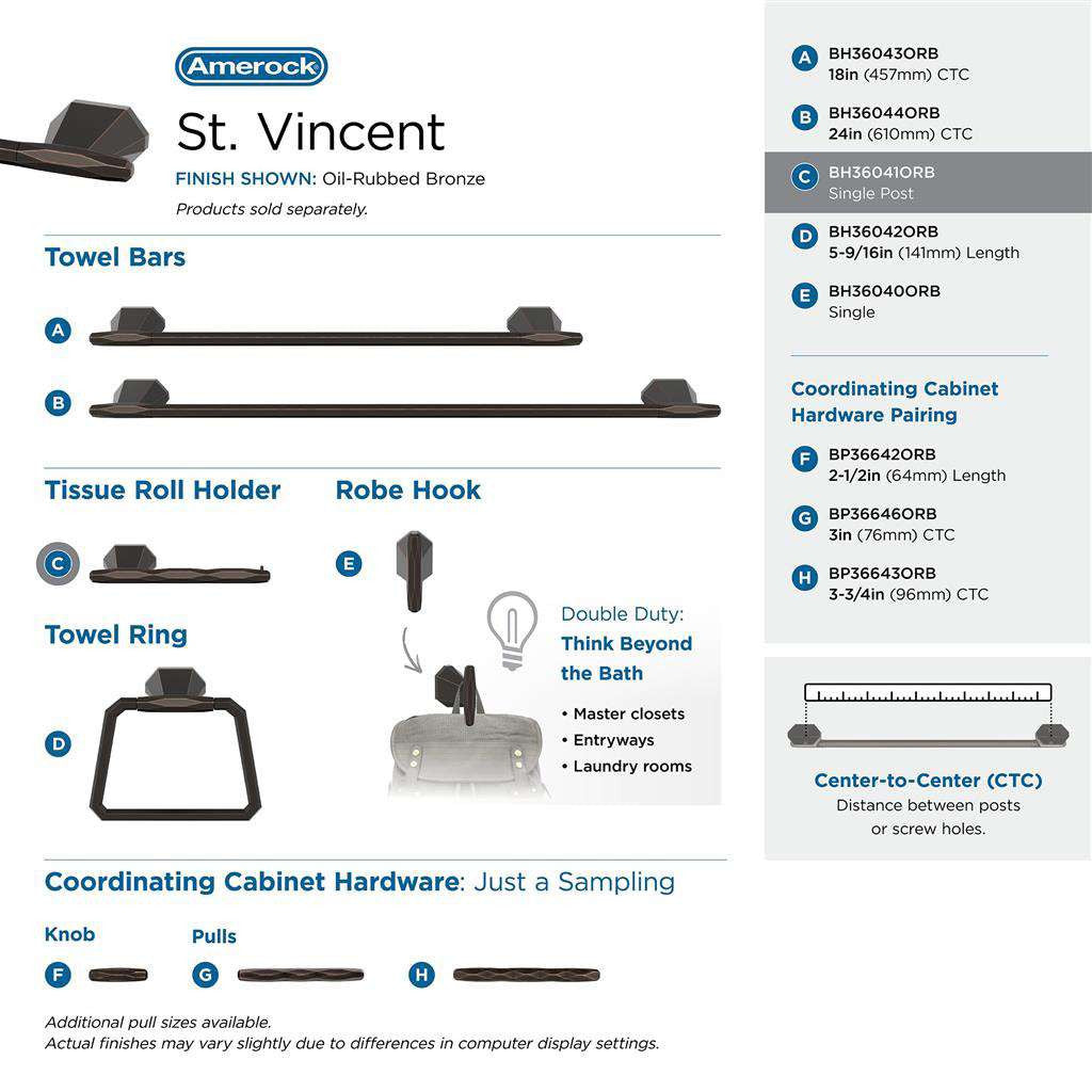 AMEROCK St. Vincent Single Post Toilet Paper Holder in Oil Rubbed Bronze BH36041ORB Collection