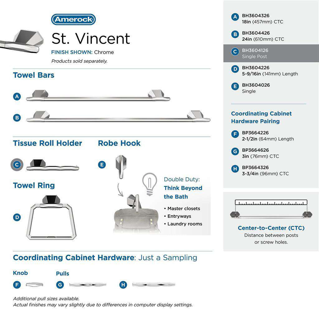 AMEROCK St. Vincent Single Post Toilet Paper Holder in Polished Chrome BH3604126 Collection