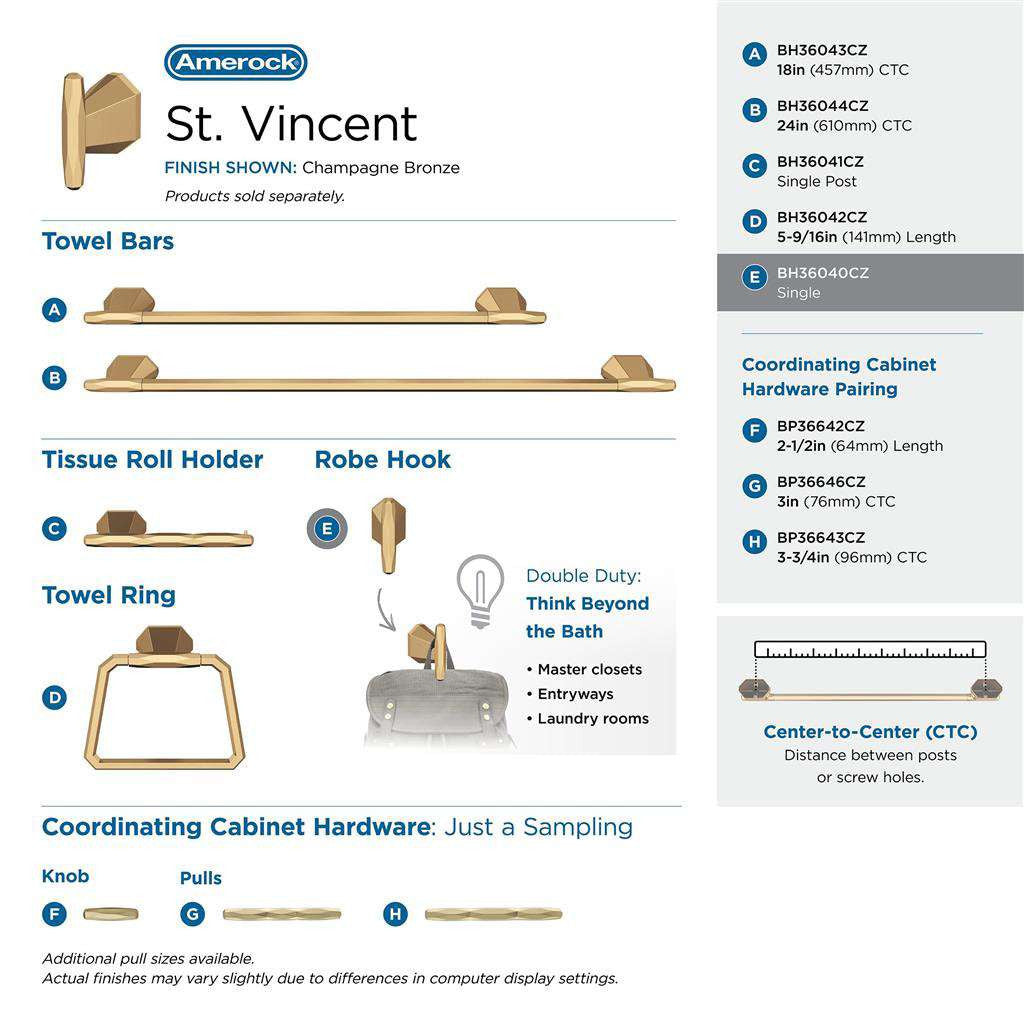 AMEROCK St. Vincent Single Robe Hook in Champagne Bronze BH36040CZ Collection