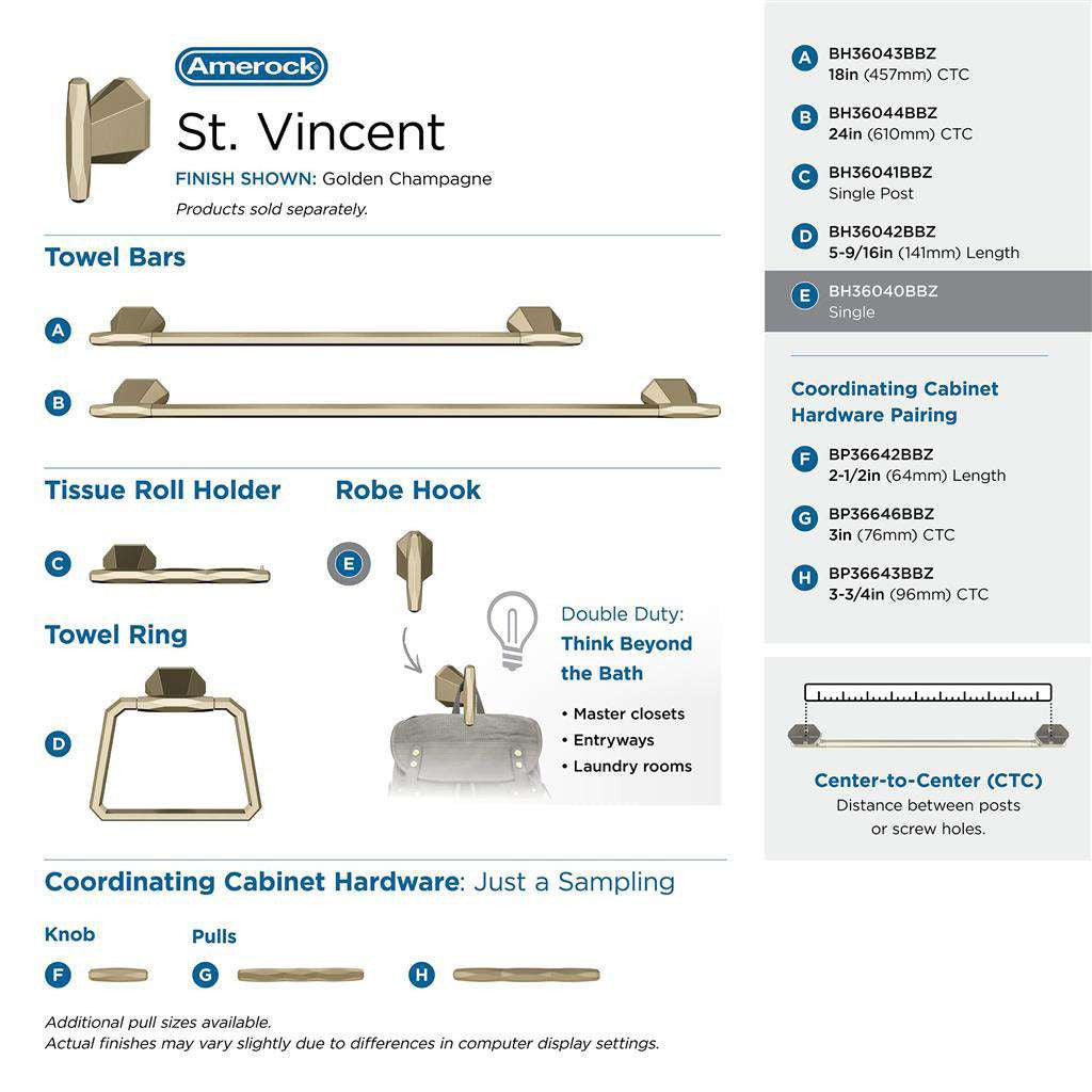 AMEROCK St. Vincent Single Robe Hook in Golden Champagne BH36040BBZ Collection