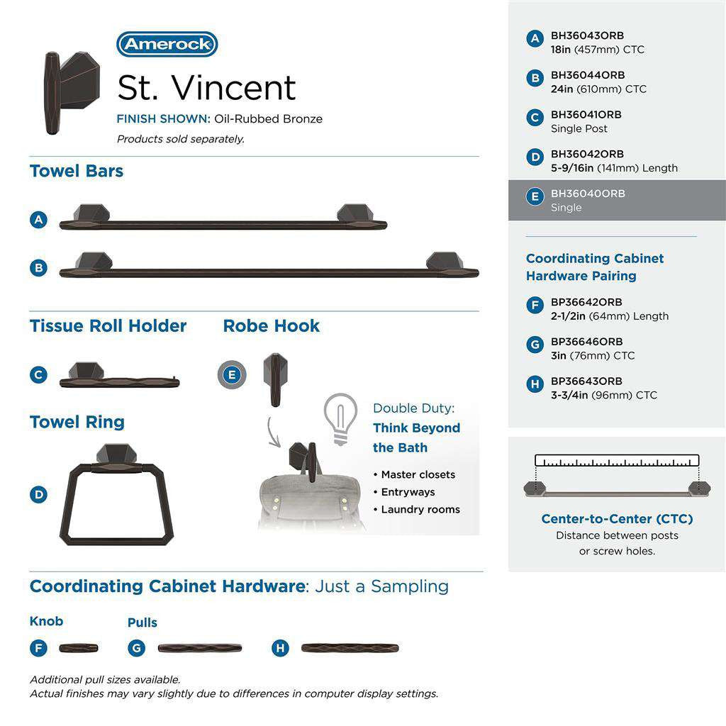 AMEROCK St. Vincent Single Robe Hook in Oil Rubbed Bronze BH36040ORB Collection