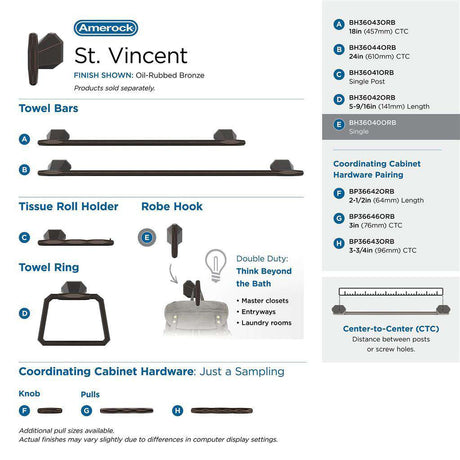 AMEROCK St. Vincent Single Robe Hook in Oil Rubbed Bronze BH36040ORB Collection