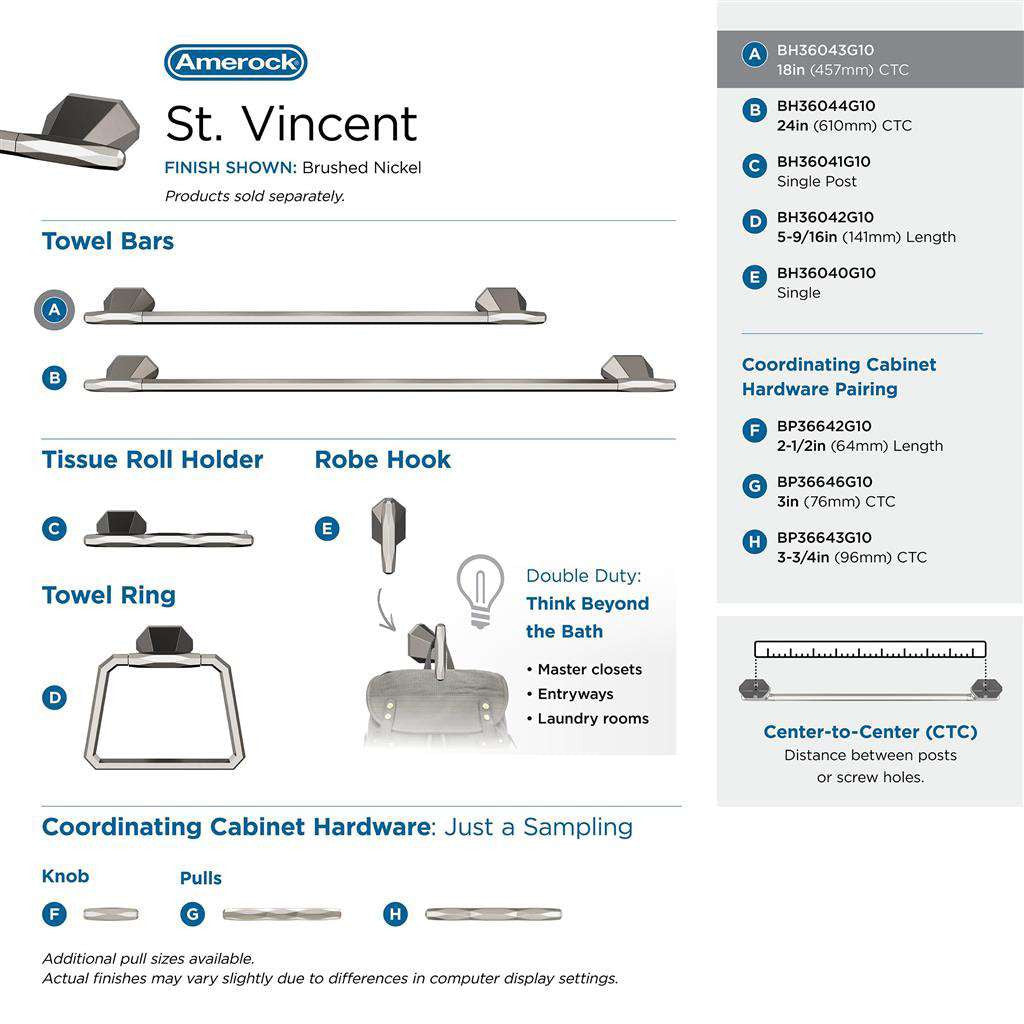 AMEROCK St. Vincent Towel Bar in Brushed Nickel 18" BH36043G10 Collection