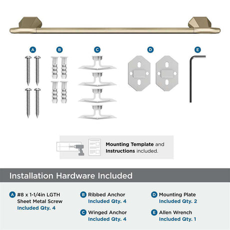 AMEROCK St. Vincent Towel Bar in Golden Champagne 18" BH36043BBZ Installation Hardware