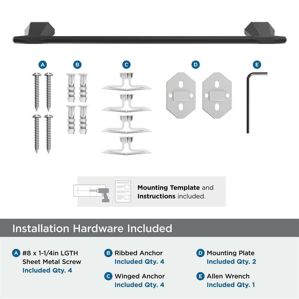 AMEROCK St. Vincent Towel Bar in Matte Black 18" BH36043MB Installation Hardware