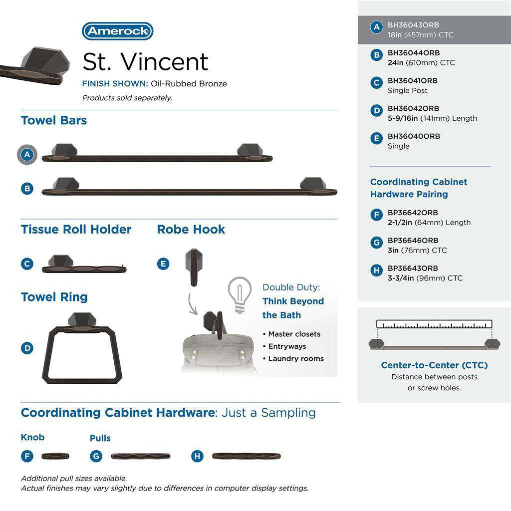 AMEROCK St. Vincent Towel Bar in Oil Rubbed Bronze 18" BH36043ORB Collection