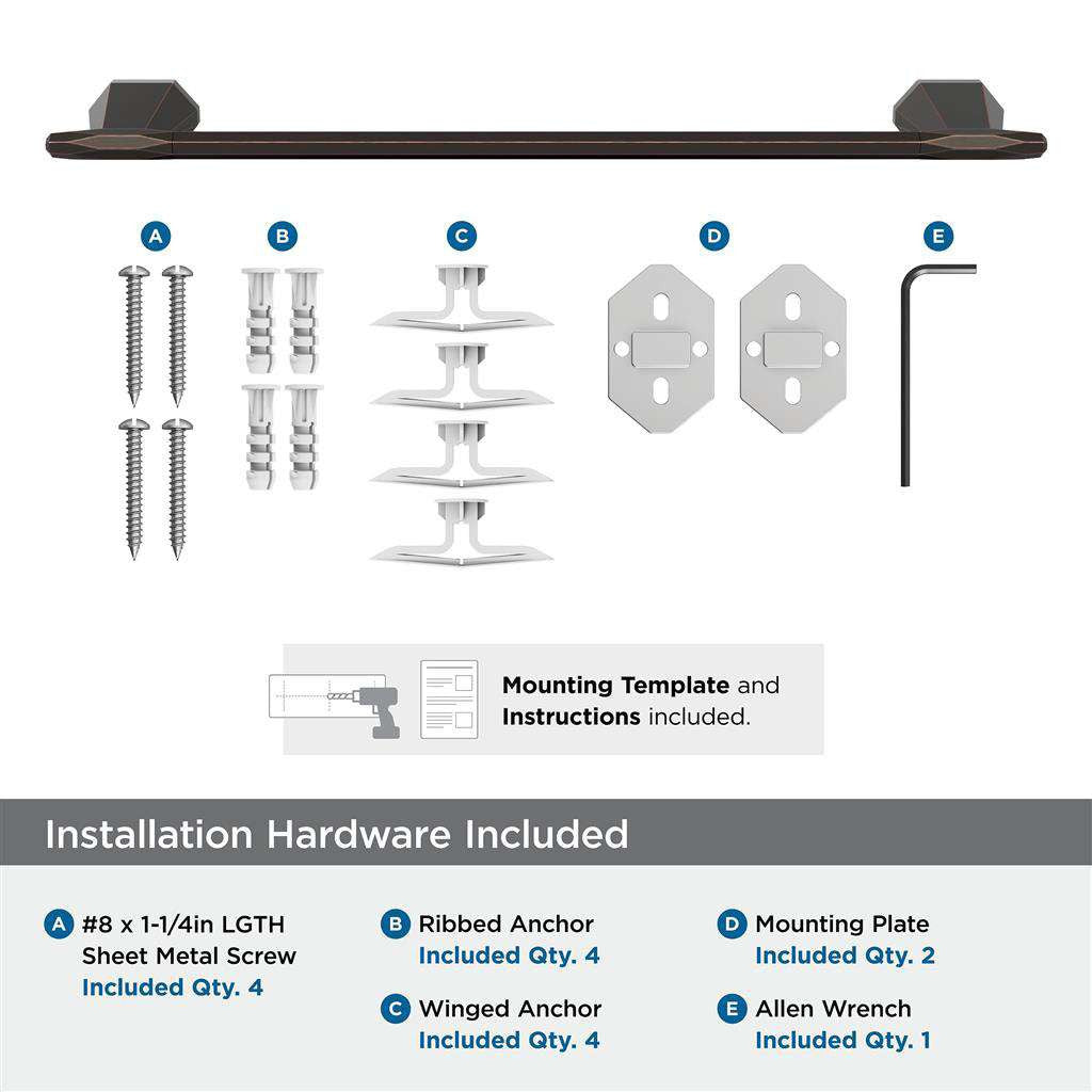 AMEROCK St. Vincent Towel Bar in Oil Rubbed Bronze 18" BH36043ORB Installation Hardware