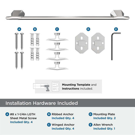 AMEROCK St. Vincent Towel Bar in Polished Chrome 18" BH3604326 Installation Hardware